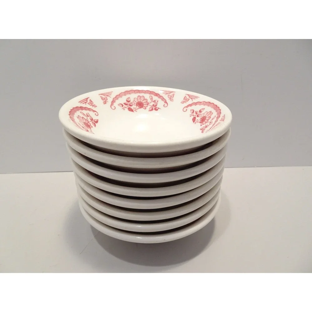 8 Homer Laughlin Best China Red Floral Fruit Bowls Vintage Restaurant Ware